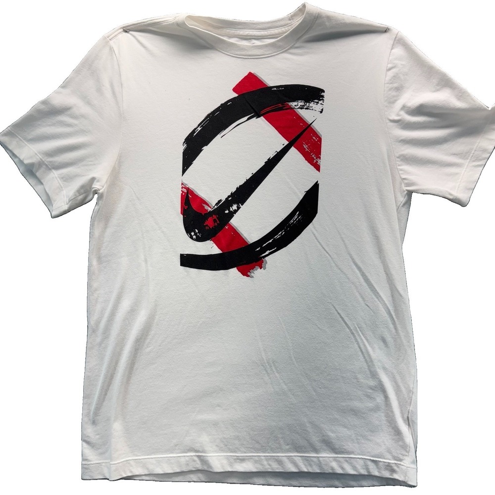 NIKE The Nike Tee Dri Fit Men's Medium Black/White/Red Retro Graphic Swoosh